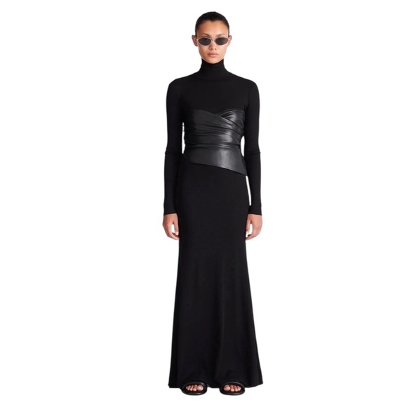 Nanushka - NWT AMABEL Mesh Jersey And Okobor™ Alt-Leather Maxi Dress Sz XS - Picture 1 of 12